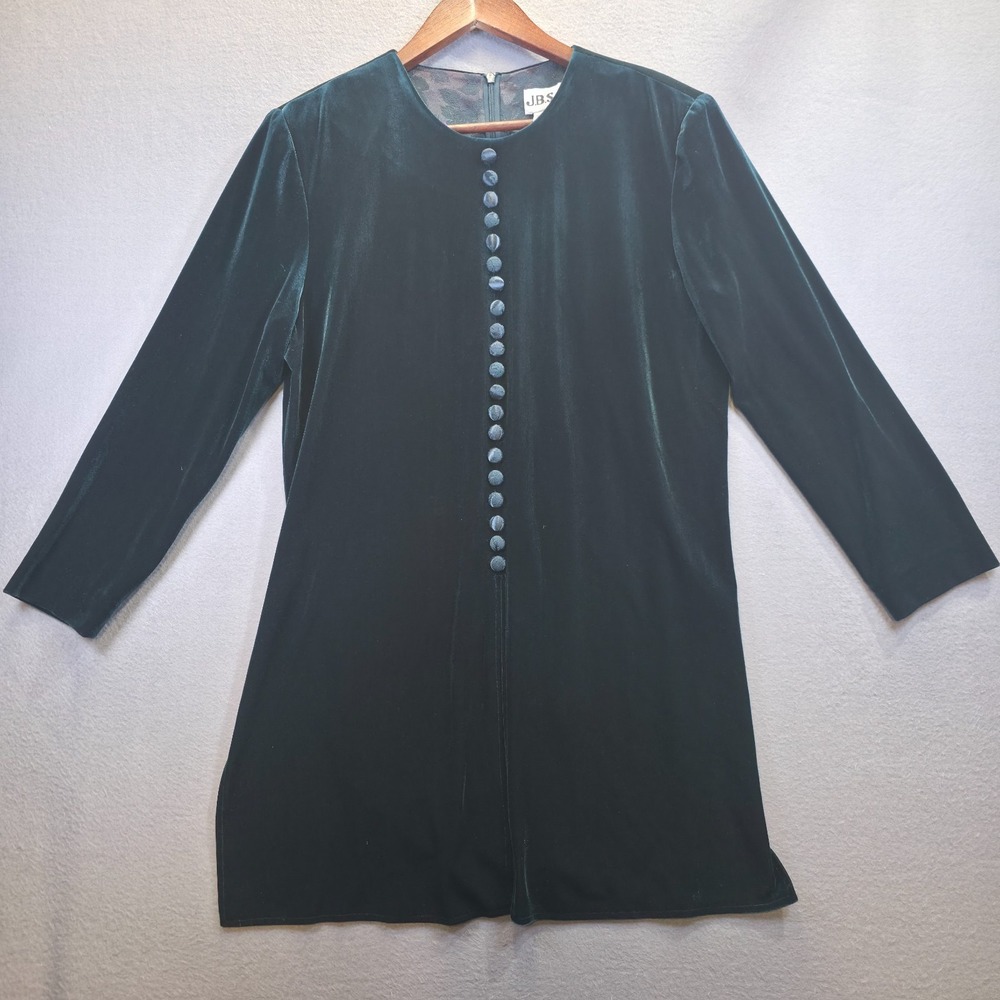 J.B.S. Dark Green Velvet Long Sleeve Tunic with Covered Buttons Shoulder Pads